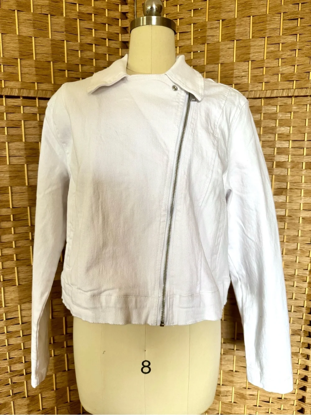 NWT Steve Madden white denim moto jacket L - Picture 1 of 14